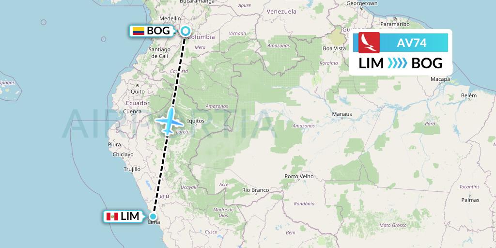 AV74 Avianca Flight Map: Lima to Bogota