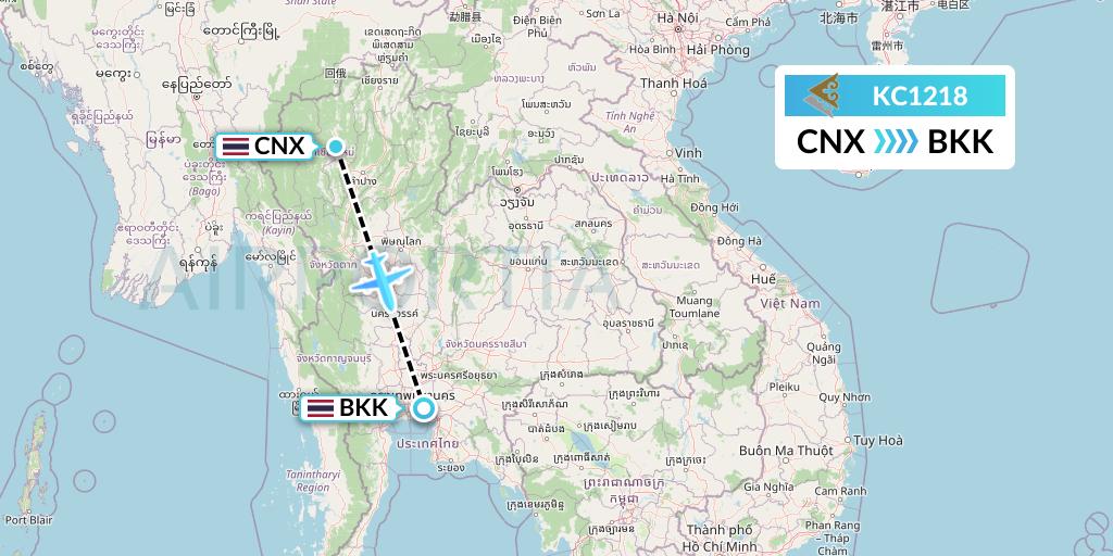 KC1218 Air Astana Flight Map: Chiang Mai to Bangkok