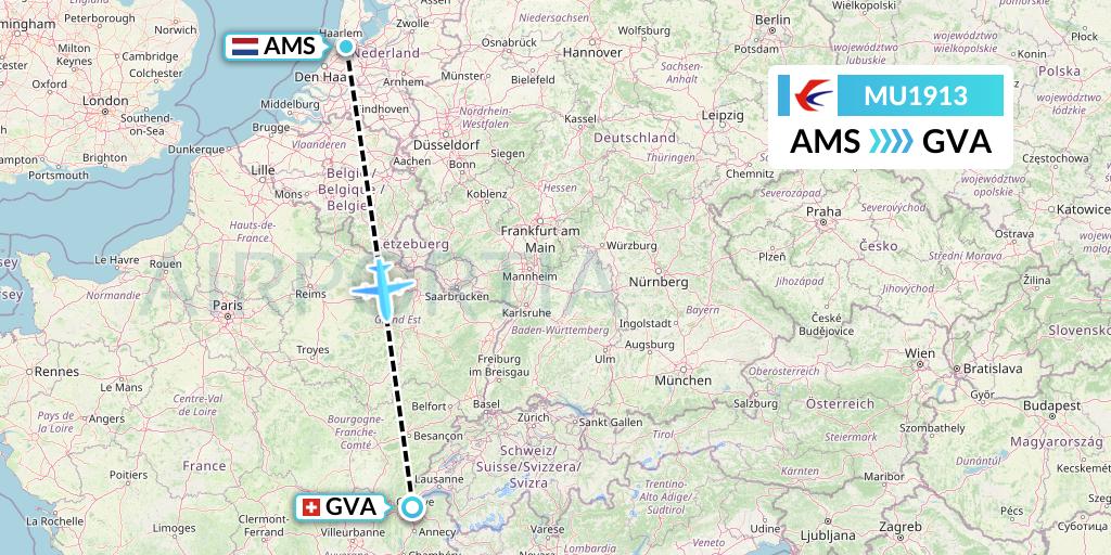 MU1913 China Eastern Airlines Flight Map: Amsterdam to Geneva