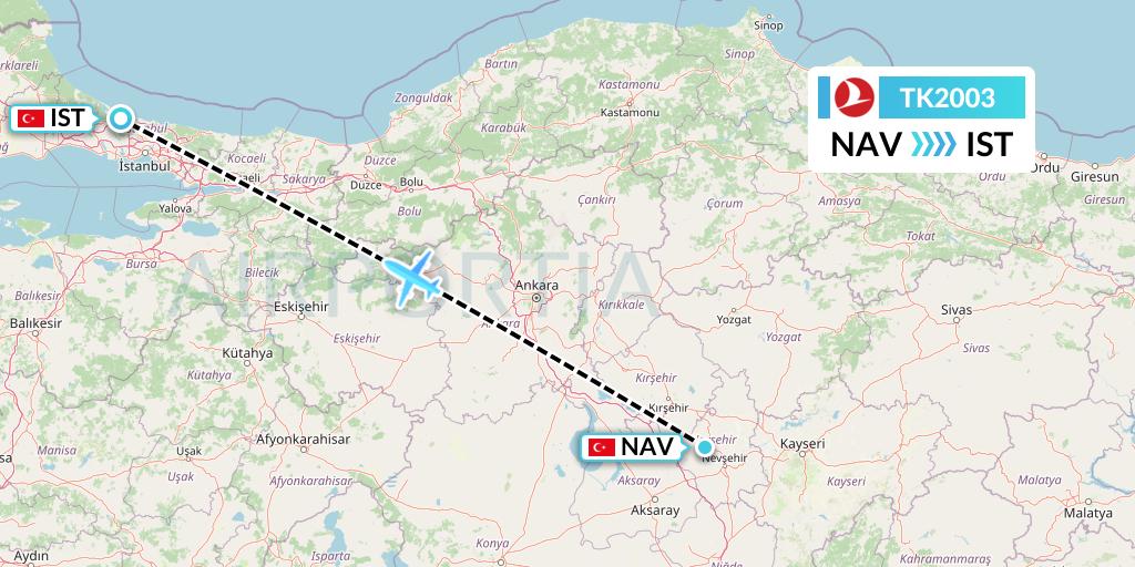 TK2003 Turkish Airlines Flight Map: Nevsehir to Istanbul