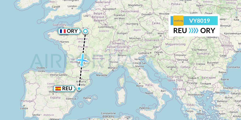 VY8019 Vueling Flight Map: Reus to Paris