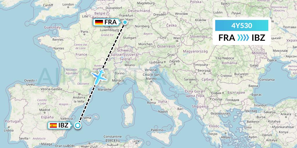 4Y530 Eurowings Discover Flight Map: Frankfurt to Ibiza