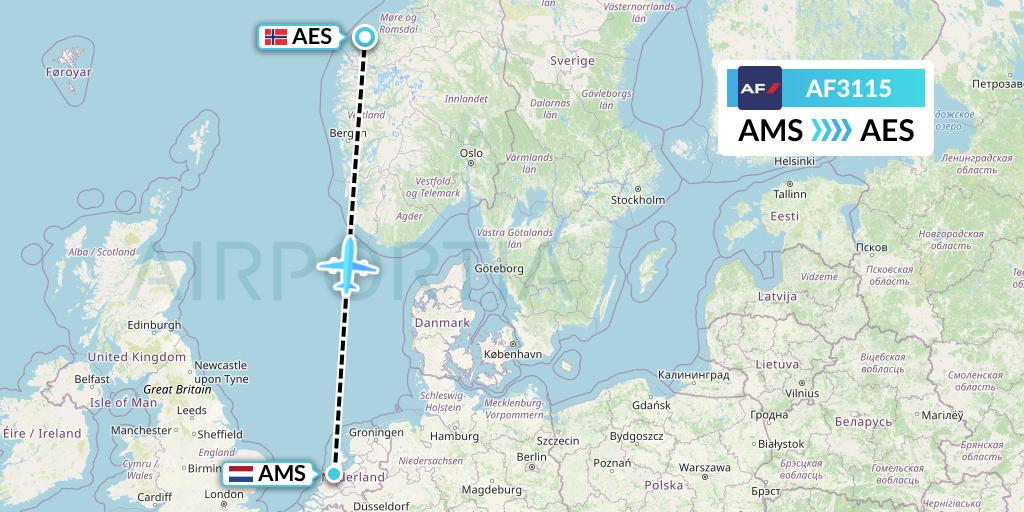 AF3115 Air France Flight Map: Amsterdam to Alesund
