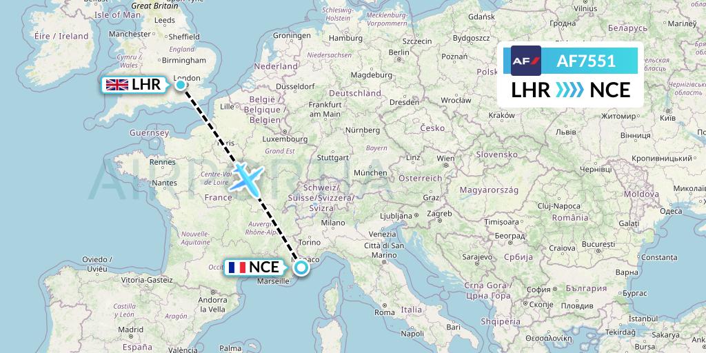 AF7551 Air France Flight Map: London to Nice