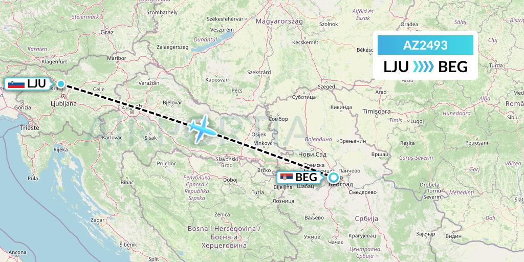 AZ2493 ITA Airways Flight Map: Ljubljana to Belgrade