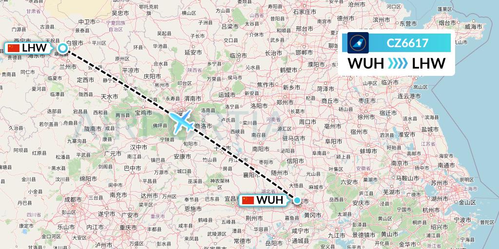 CZ6617 China Southern Airlines Flight Map: Wuhan to Lanzhou