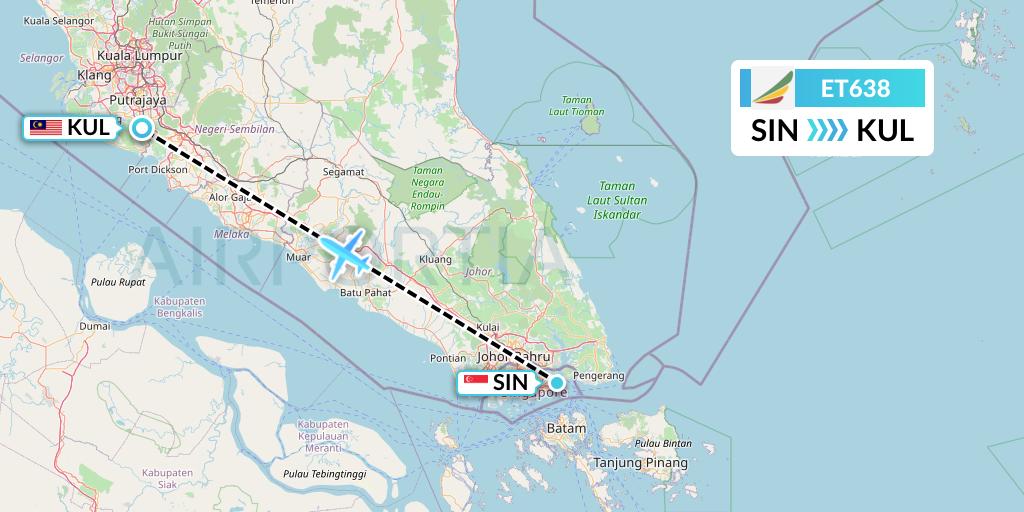 ET638 Ethiopian Airlines Flight Map: Singapore to Kuala Lumpur