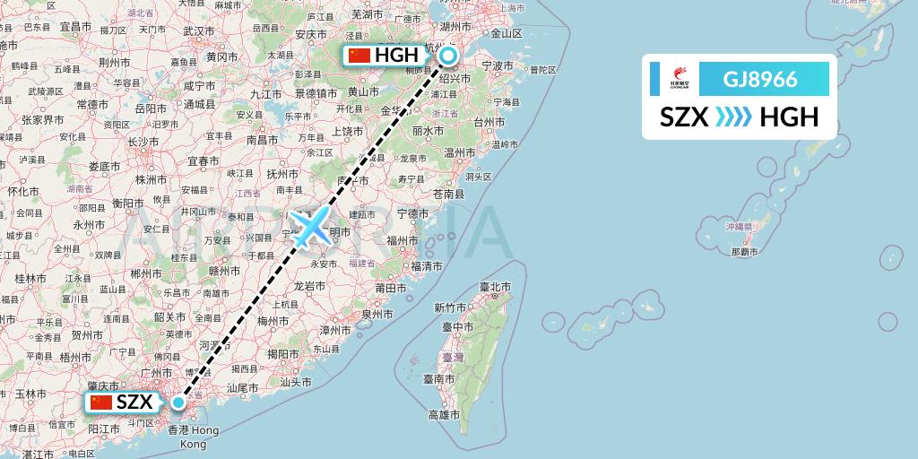 GJ8966 Loong Airlines Flight Map: Shenzhen to Hangzhou