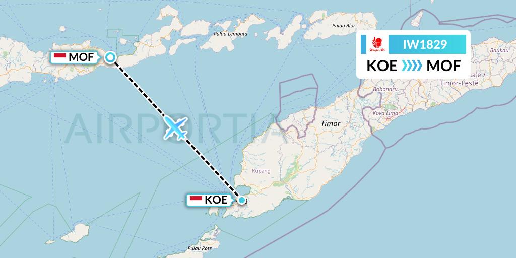 IW1829 Wings Air Flight Map: Kupang to Maumere
