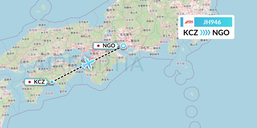 JH946 Fuji Dream Airlines Flight Map: Nankoku to Nagoya