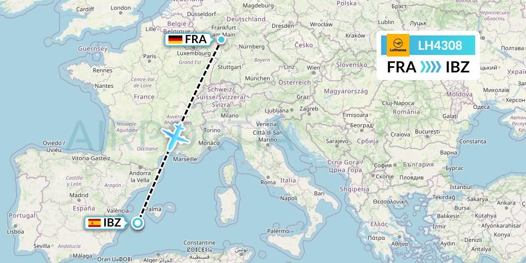 LH4308 Lufthansa Flight Map: Frankfurt to Ibiza