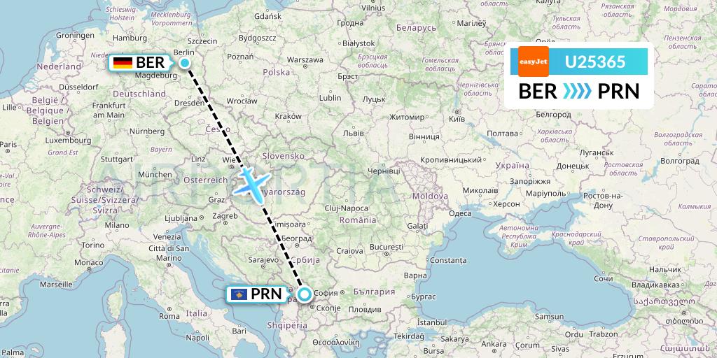 U25365 EasyJet Flight Map: Berlin to Pristina