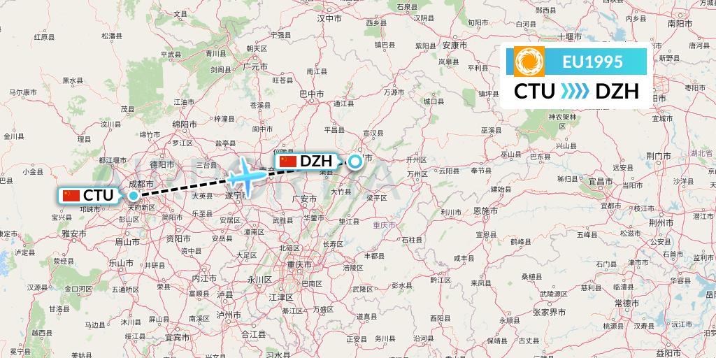 EU1995 Chengdu Airlines Flight Map: Chengdu to Dazhou