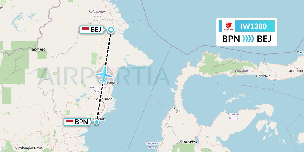 IW1380 Wings Air Flight Map: Balikpapan to Kalimarau