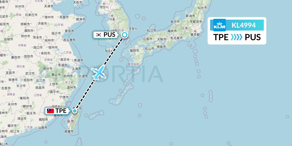 KL4994 KLM Flight Map: Taipei to Busan