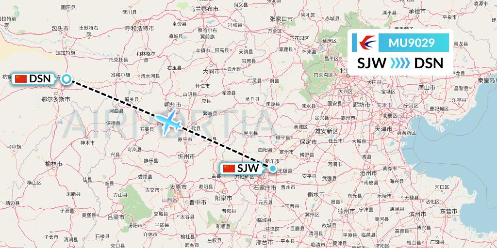 MU9029 China Eastern Airlines Flight Map: Shijiazhuang to Dongsheng
