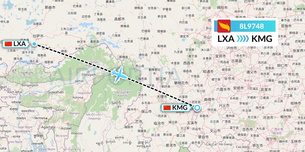 8L9748 Lucky Air Flight Map: Lhasa to Kunming