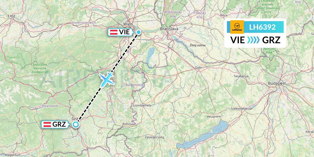 LH6392 Lufthansa Flight Map: Vienna to Graz