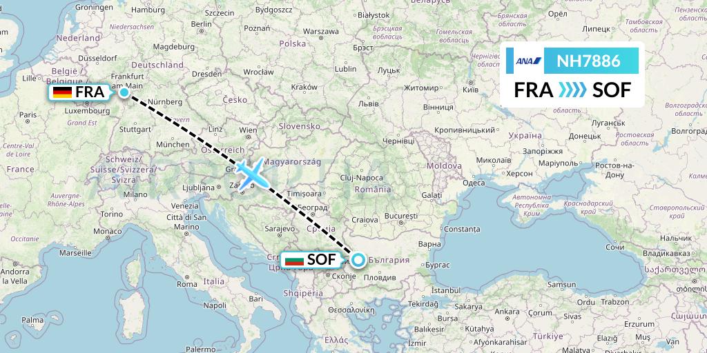 NH7886 All Nippon Airways Flight Map: Frankfurt to Sofia