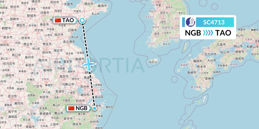 SC4713 Shandong Airlines Flight Map: Ningbo to Qingdao