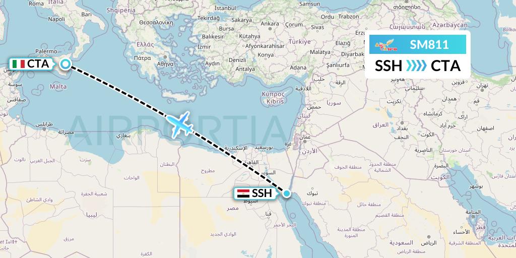 SM811 Air Cairo Flight Map: Sharm el-Sheikh to Catania