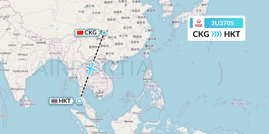 3U3705 Sichuan Airlines Flight Map: Chongqing to Phuket