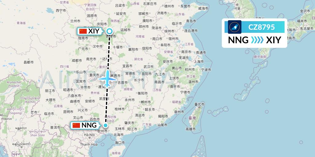 CZ8795 China Southern Airlines Flight Map: Nanning to Xi'an