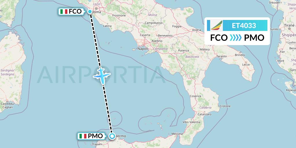 ET4033 Ethiopian Airlines Flight Map: Rome to Palermo