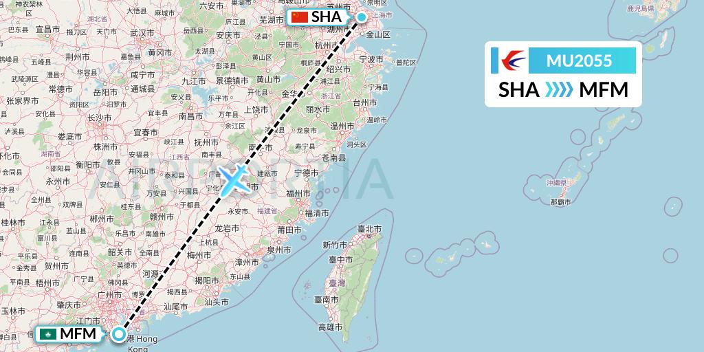 MU2055 China Eastern Airlines Flight Map: Shanghai to Macau