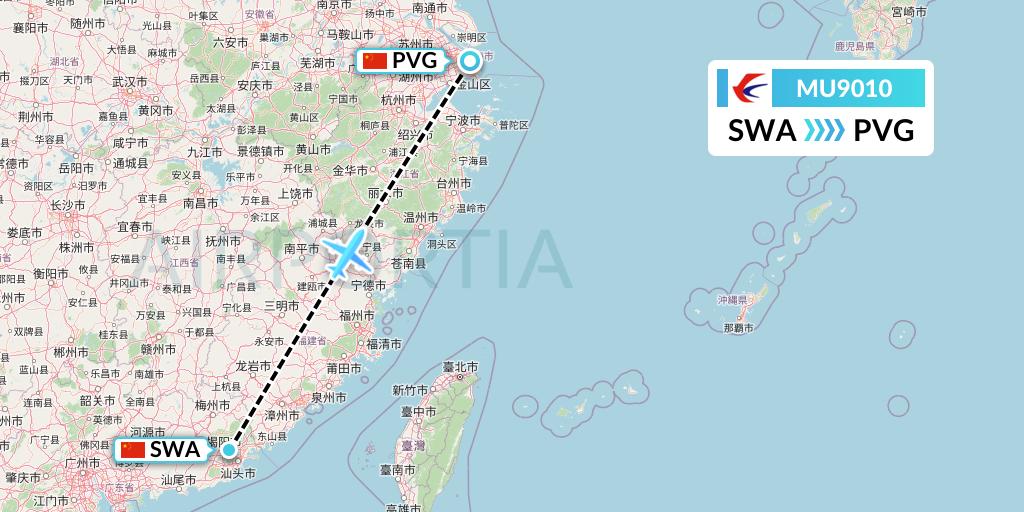 MU9010 China Eastern Airlines Flight Map: Jieyang to Shanghai
