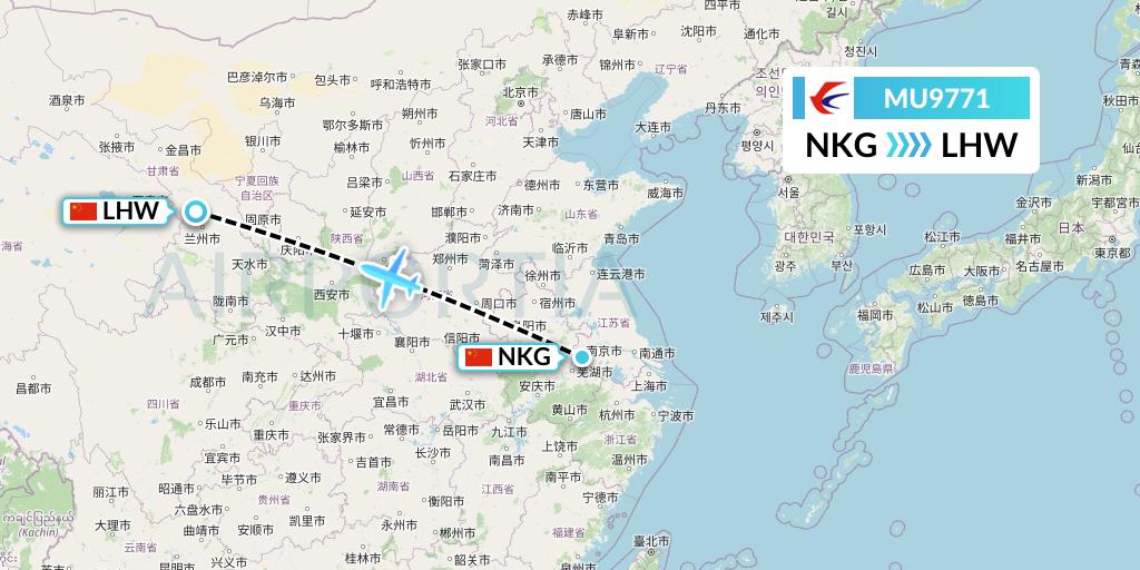 MU9771 China Eastern Airlines Flight Map: Nanjing to Lanzhou