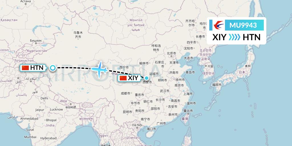 MU9943 China Eastern Airlines Flight Map: Xi'an to Hotan