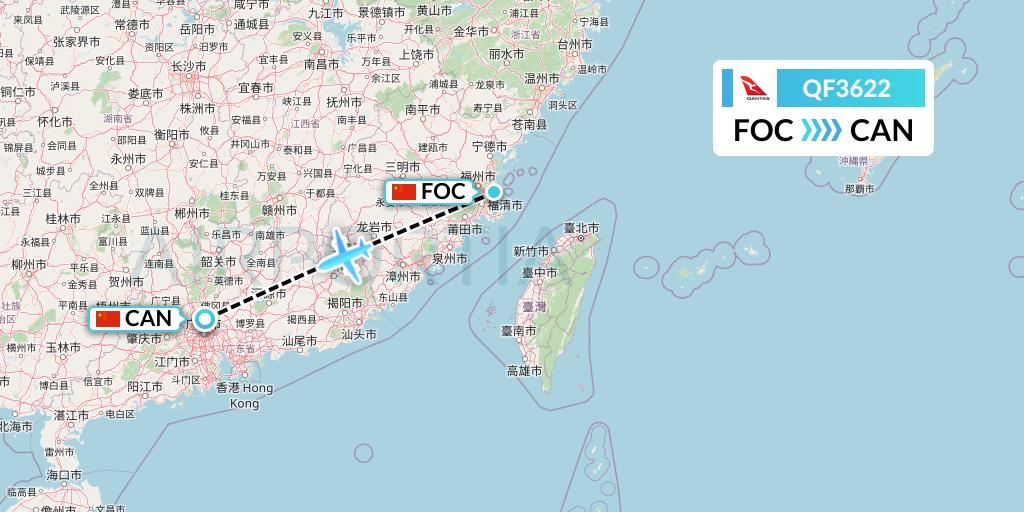 QF3622 Qantas Flight Map: Fuzhou to Guangzhou