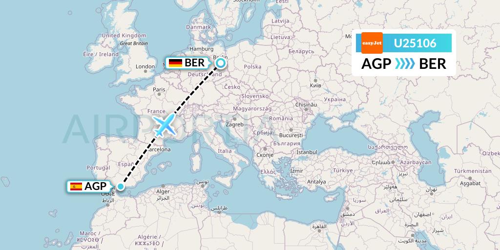 U25106 EasyJet Flight Map: Malaga to Berlin