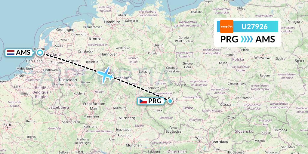 U27926 EasyJet Flight Map: Prague to Amsterdam