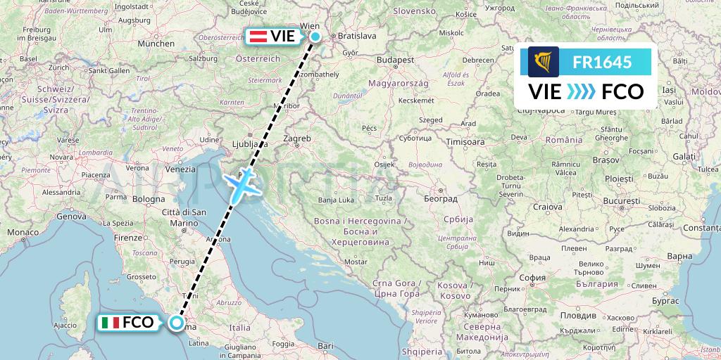 FR1645 Ryanair Flight Map: Vienna to Rome