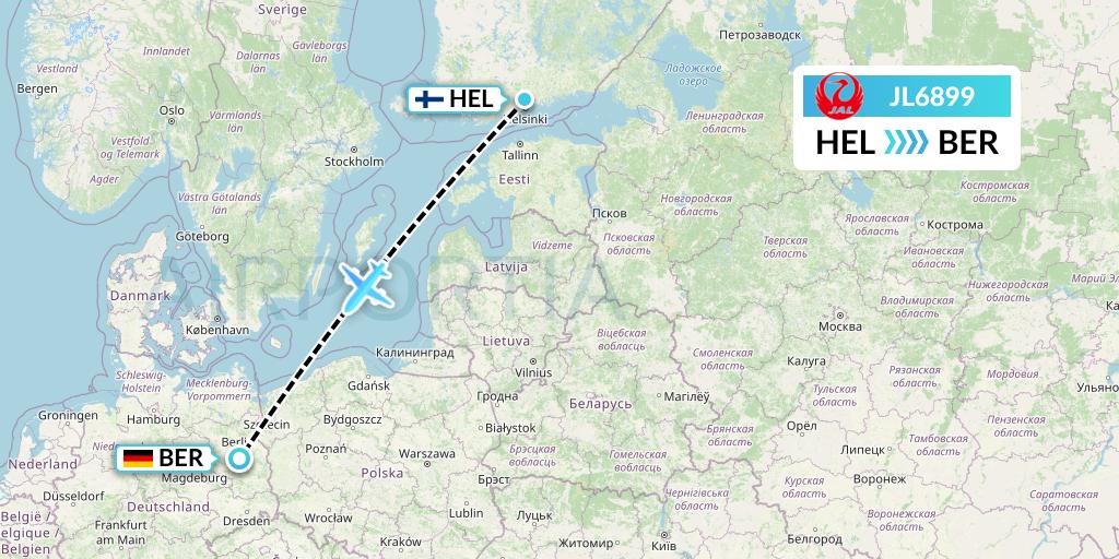 JL6899 Japan Airlines Flight Map: Helsinki to Berlin