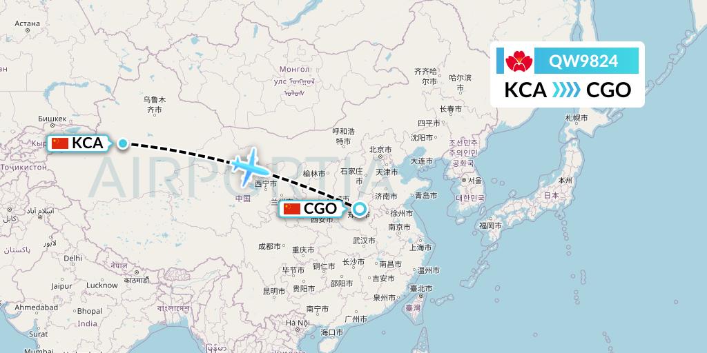 QW9824 Qingdao Airlines Flight Map: Kuqa to Zhengzhou