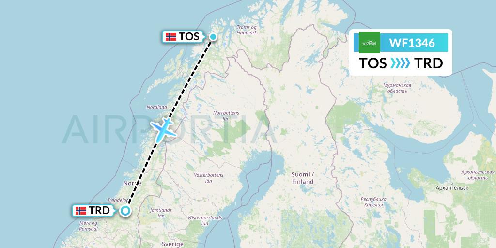 WF1346 Wideroe Flight Map: Tromso to Trondheim