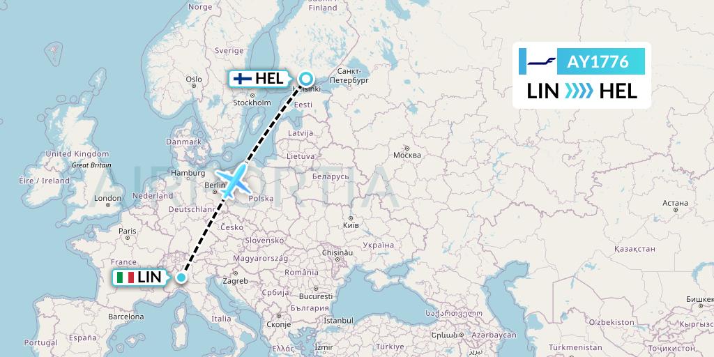AY1776 Finnair Flight Map: Milan to Helsinki