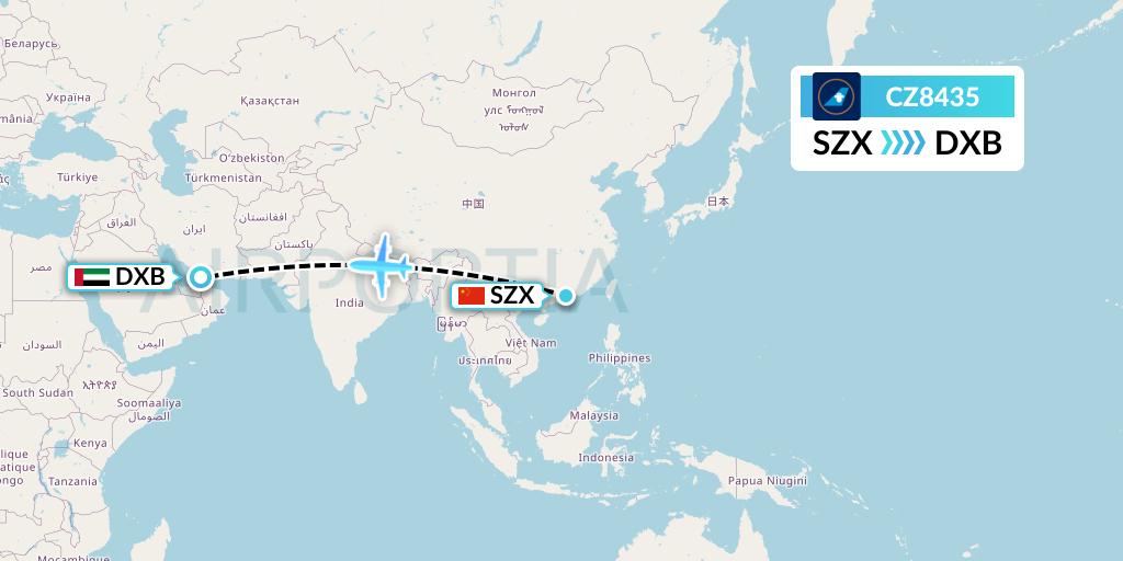 CZ8435 China Southern Airlines Flight Map: Shenzhen to Dubai