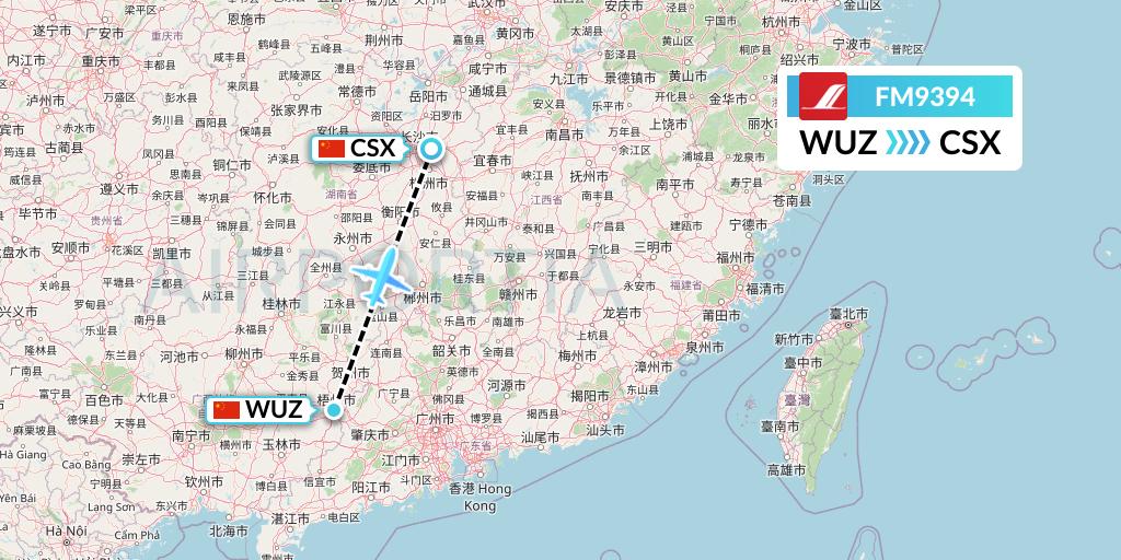 FM9394 Shanghai Airlines Flight Map: Wuzhou to Changsha