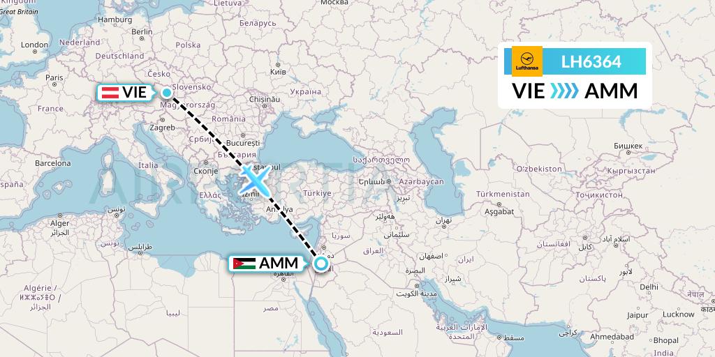 LH6364 Lufthansa Flight Map: Vienna to Amman