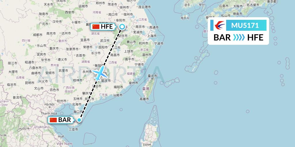 MU5171 China Eastern Airlines Flight Map: Qionghai to Hefei
