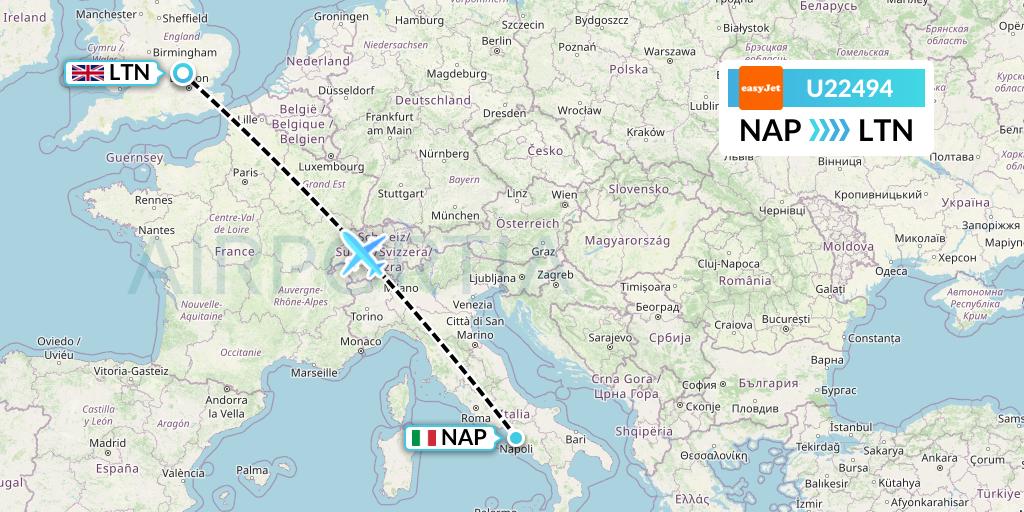 U22494 EasyJet Flight Map: Naples to London