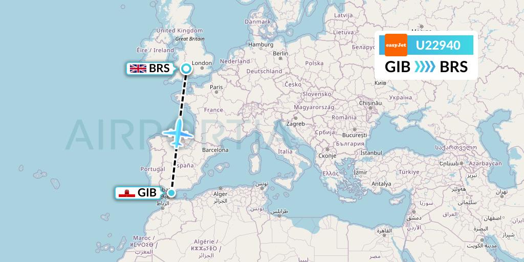 U22940 EasyJet Flight Map: Gibraltar to Bristol
