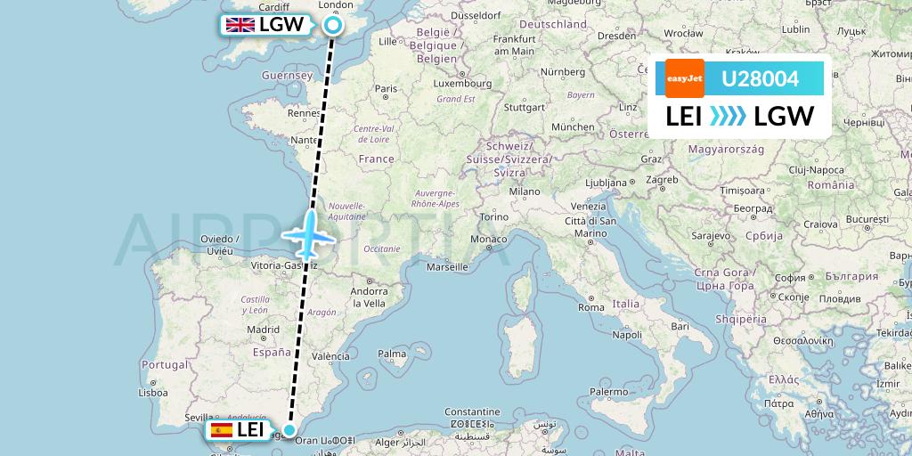 U28004 EasyJet Flight Map: Almeria to London
