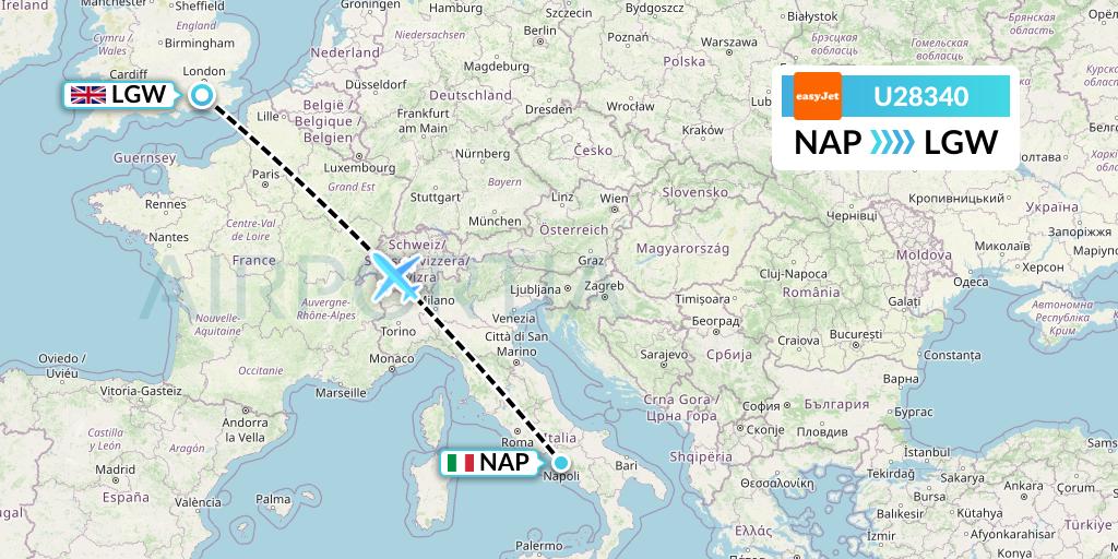 U28340 EasyJet Flight Map: Naples to London