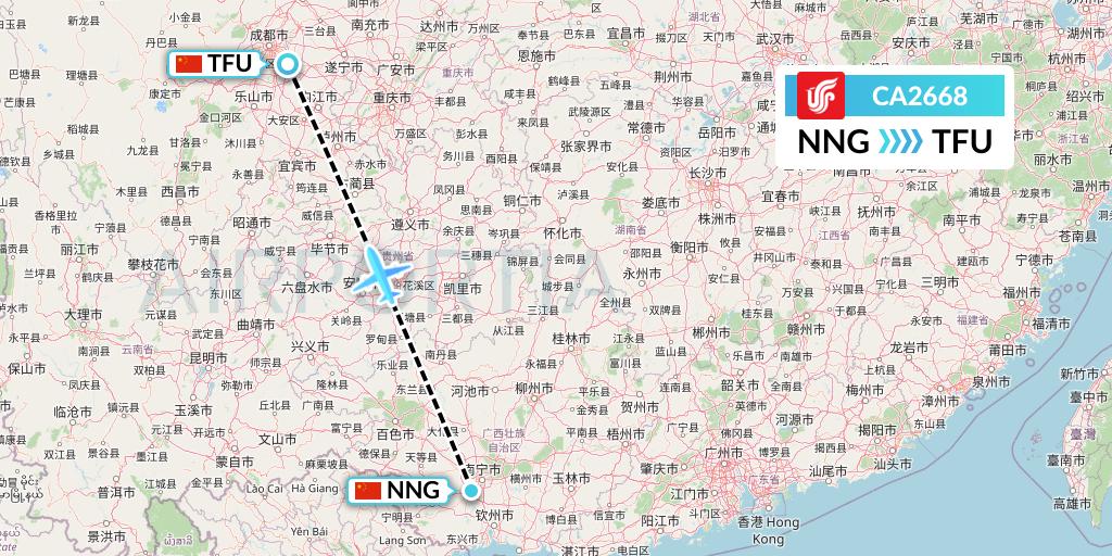 CA2668 Air China Flight Map: Nanning to Chengdu