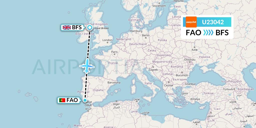 U23042 EasyJet Flight Map: Faro to Belfast